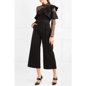 Self-Portrait Long Sleeve High Neck Jumpsuit Black Sheer Sleeve Women’s Size 8